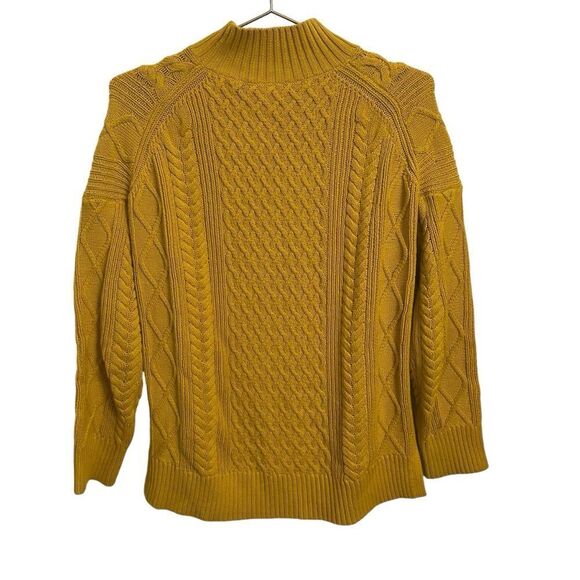 J. Crew Mustard Yellow Cotton Mock Neck Cable Knit Sweater NWOT XS - Picture 5 of 8